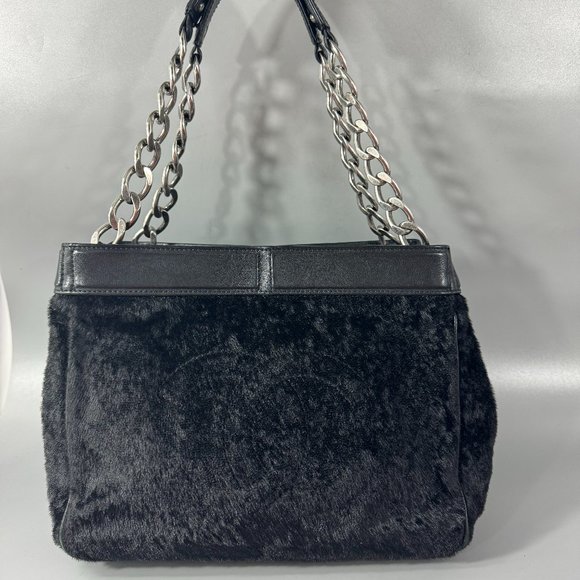 100% Authenitc Chanel Black Calf Hair/Leather Chain Tote Bag - Picture 1 of 13